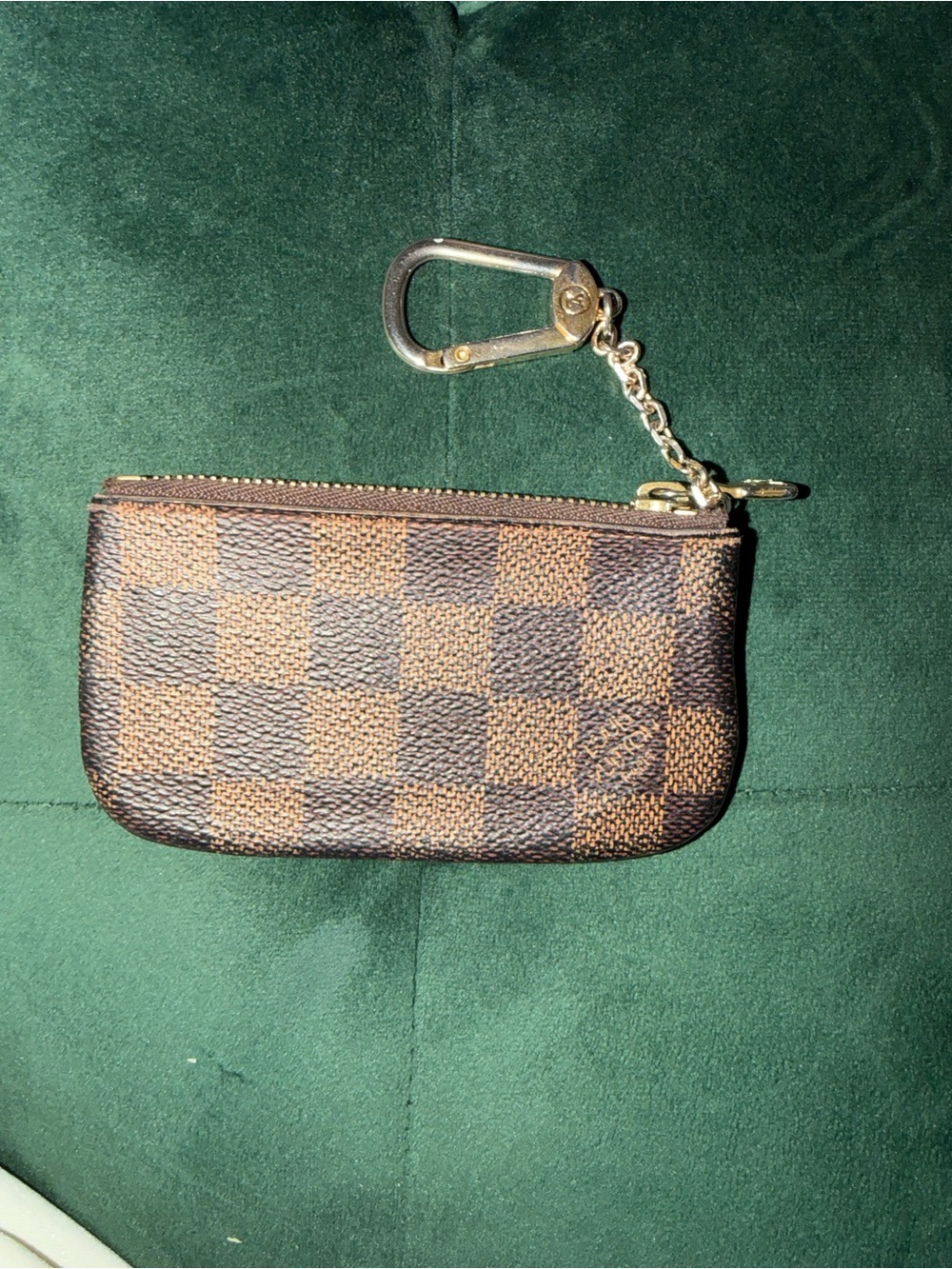 Brown LV Check Canvas Key Pouch with Gold Hardware